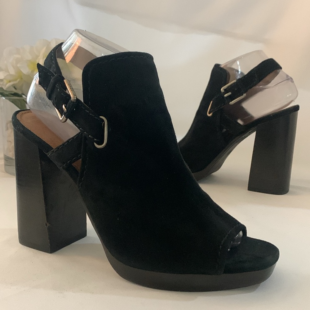 FRYE Karissa Shield Peep Toe Suede Slingback